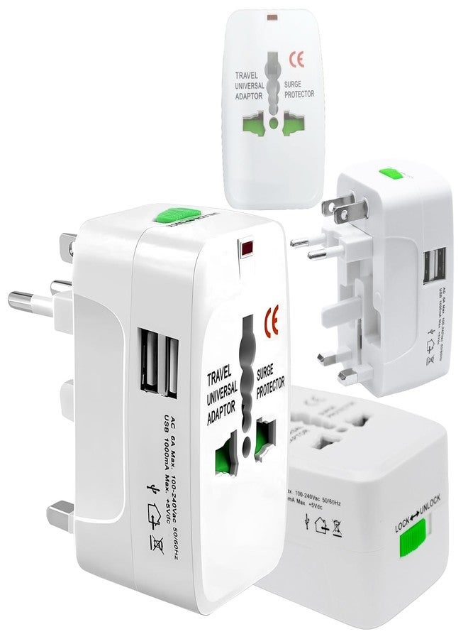 بيفالو محول سفر عالمي من بيفالو مزود بمنفذي شحن USB AC/DC بقوة 6 أمبير/5 فولت وبطارية 1000 مللي أمبير، قابس طاقة متعدد الأغراض، محمول، مناسب للسفر الدولي، للهاتف والكاميرا والكمبيوتر المحمول (عبوة من قطعة واحدة، أبيض) - Image 1